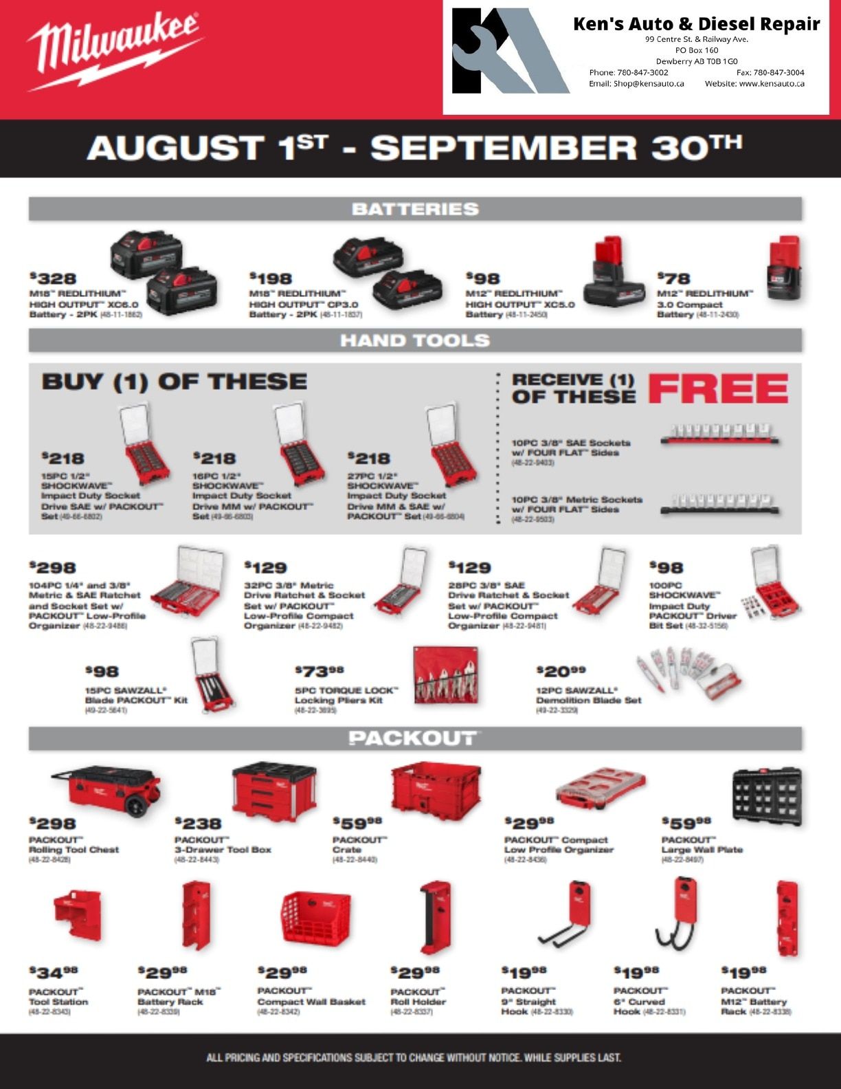 Ken's Auto & Diesel Repair Parts & Tools Weekly Ad August 1 - September 30, 2026