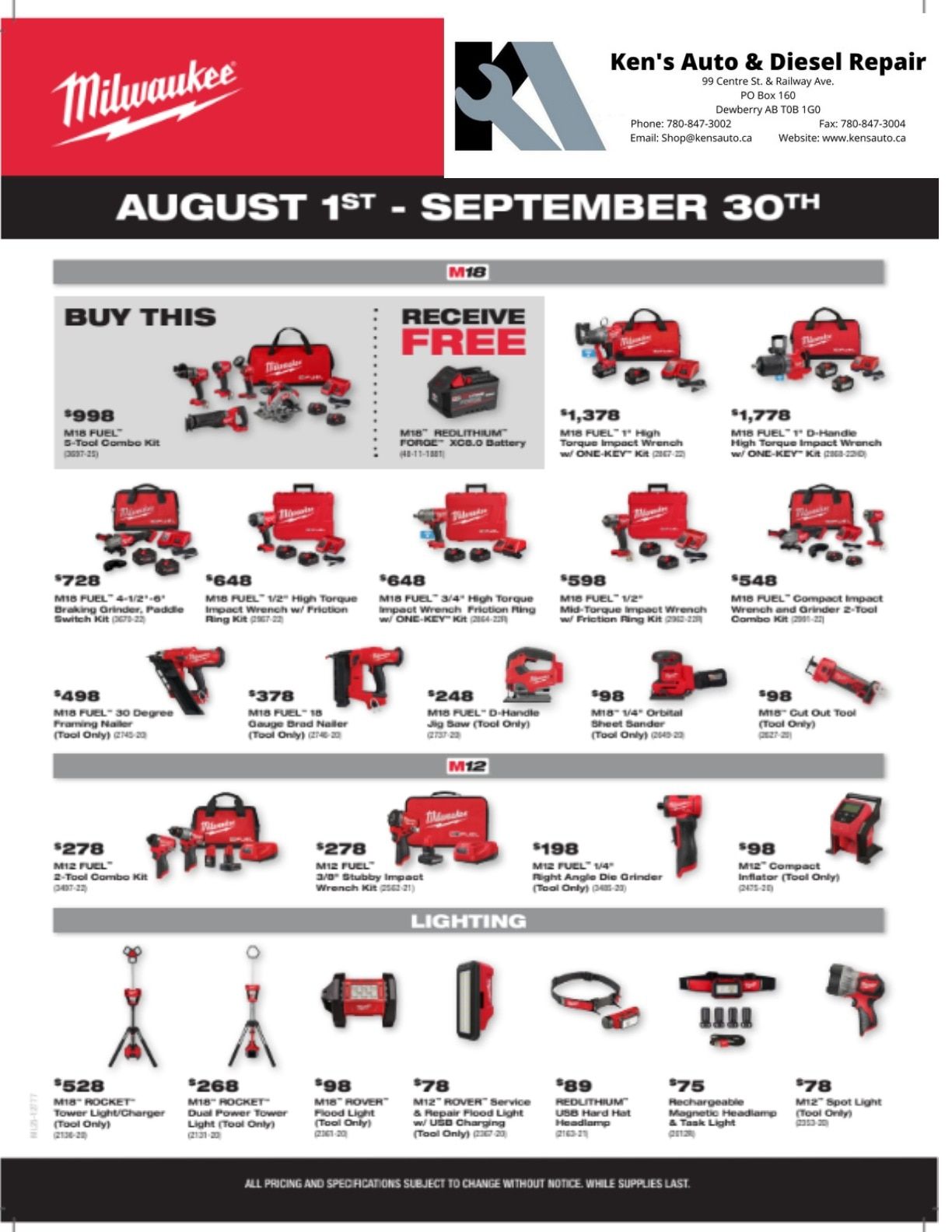 Ken's Auto & Diesel Repair Parts & Tools Weekly Ad August 1 - September 30, 2026