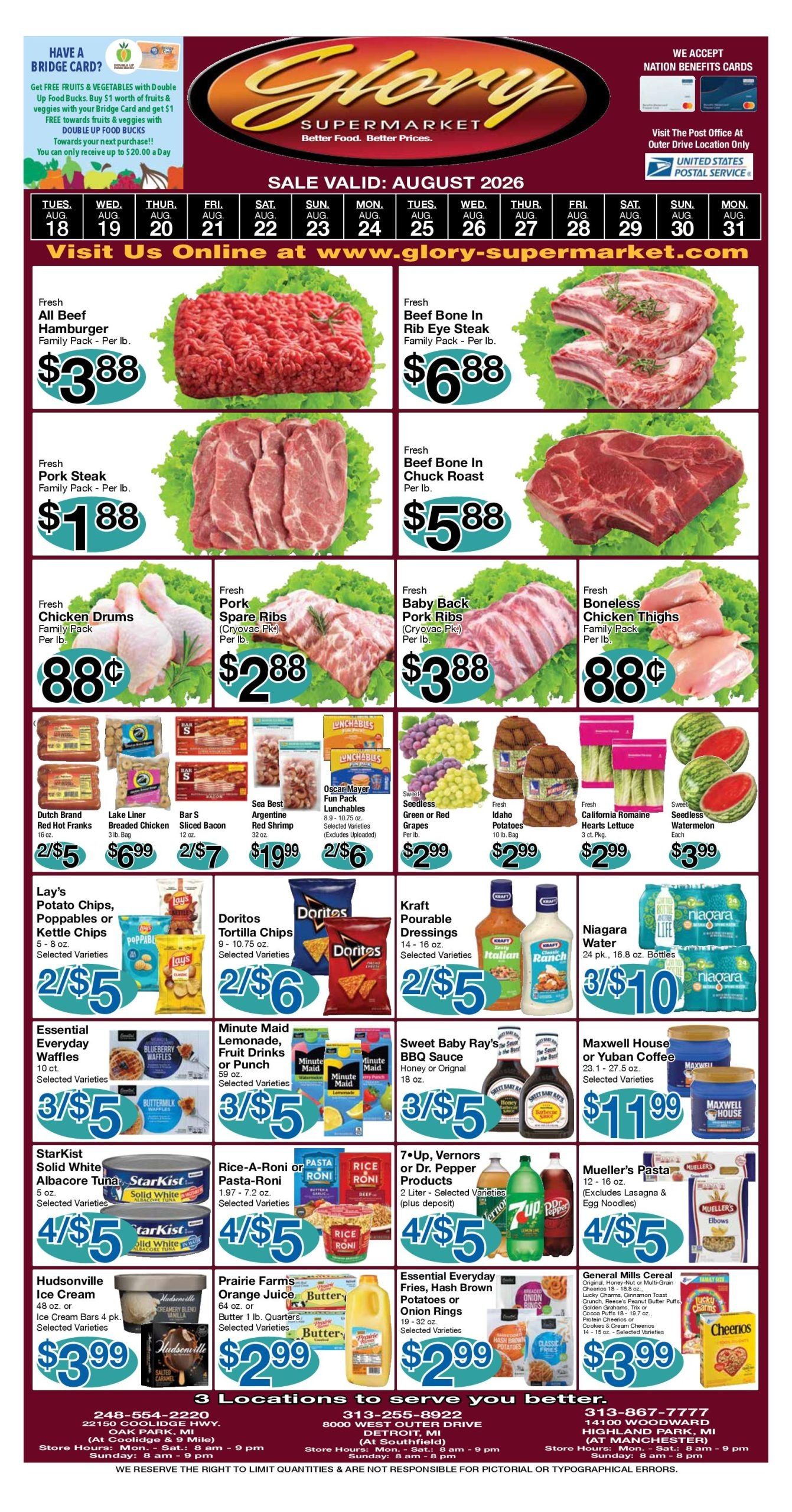 Glory Supermarket (8000 West Outer Drive, Detroit, MI) Weekly Ad August 18 - 31, 2026