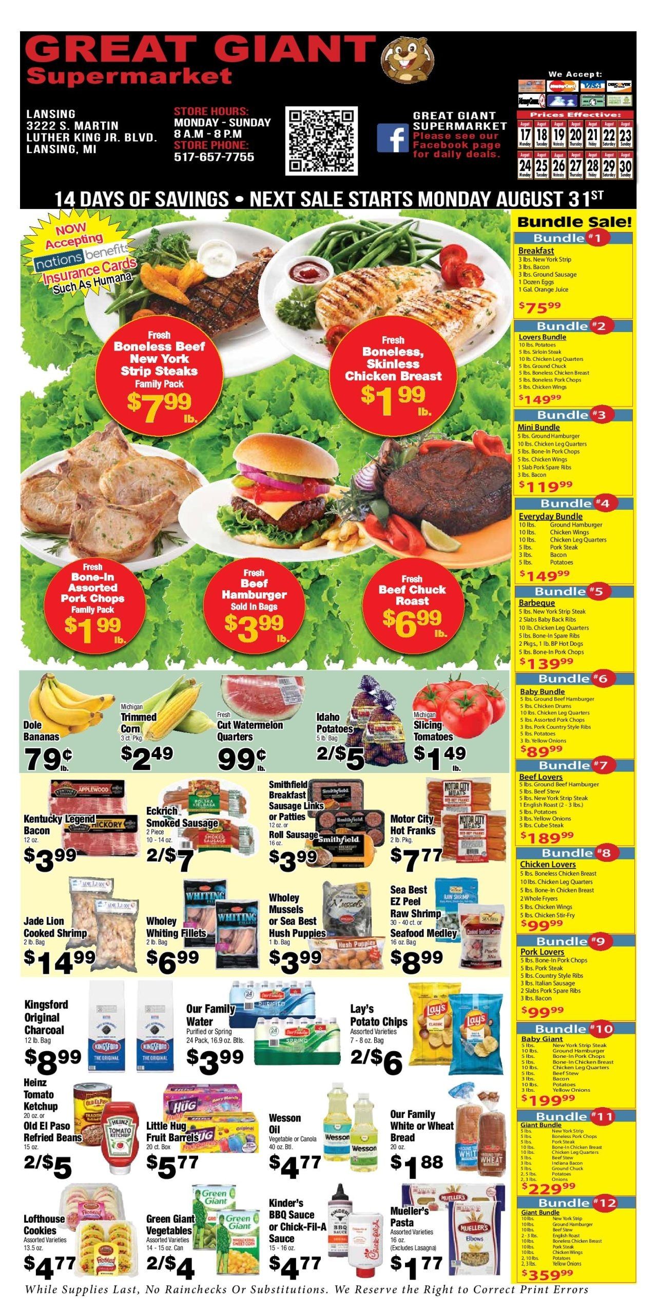 Great Giant Supermarket (3222 South Martin Luther King Jr Boulevard, Lansing, MI) Weekly Ad August 17 - 30, 2026