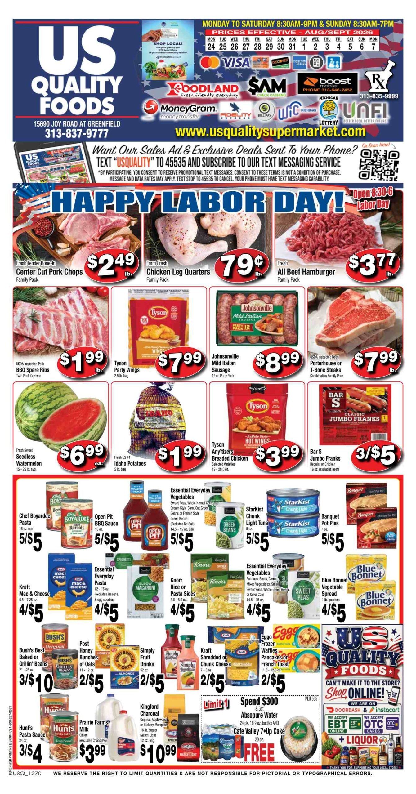 US Quality Foods Weekly Ad August 24 - September 7, 2026