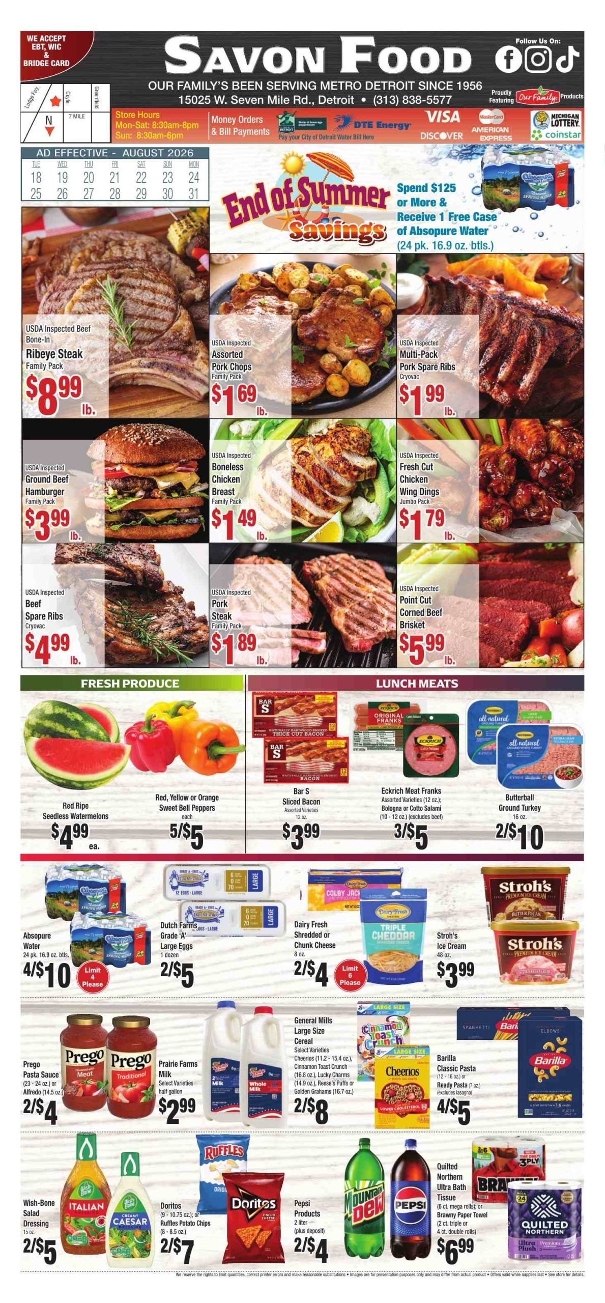 Savon Foods (15025 West Seven Mile Road, Detroit, MI) Weekly Ad August 18 - 31, 2026