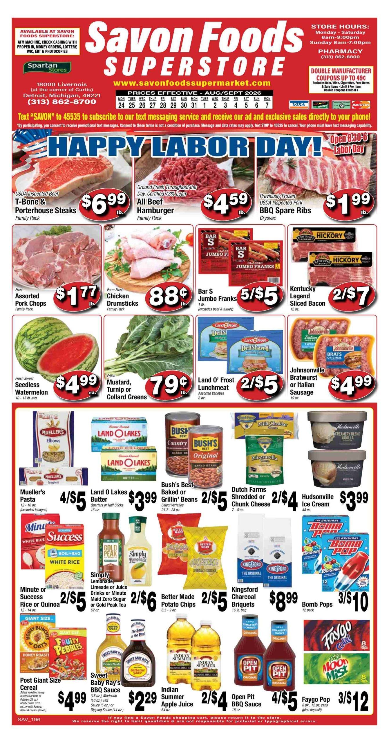 Savon Foods (18000 Livernois Avenue, Detroit, MI) Weekly Ad August 24 - September 7, 2026