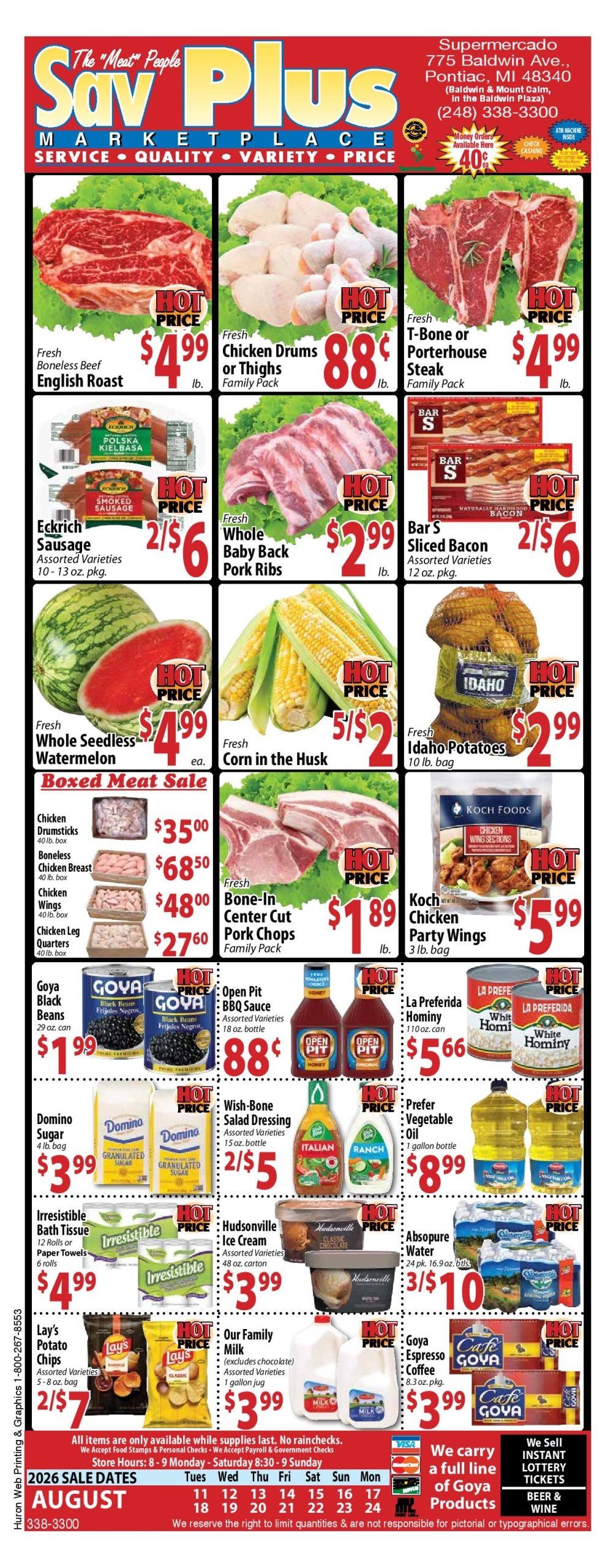 Sav-Plus Marketplace (775 Baldwin Avenue, Pontiac, MI) Weekly Ad August 11 - 31, 2026