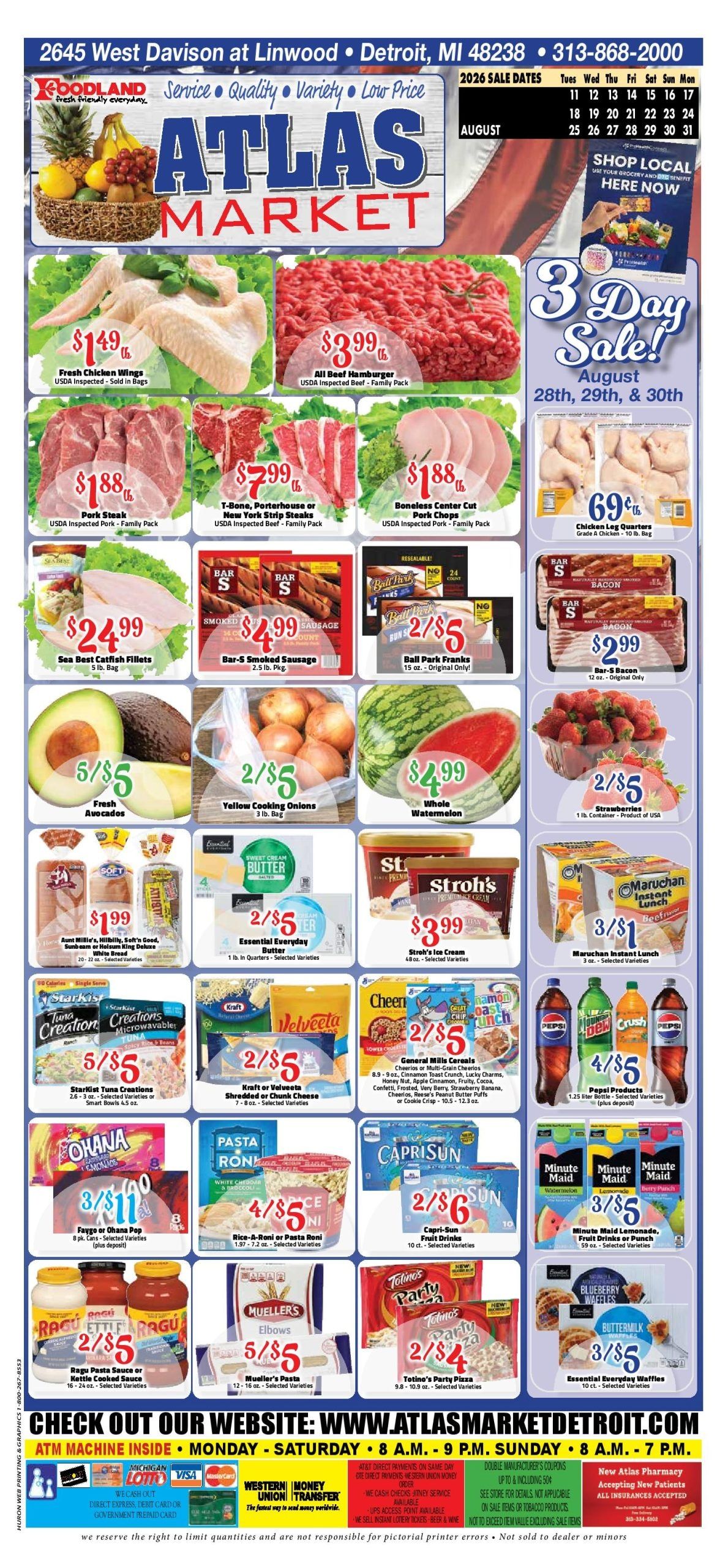 Atlas Market (2645 West Davison Street, Detroit, MI) Weekly Ad August 28 - 30, 2026