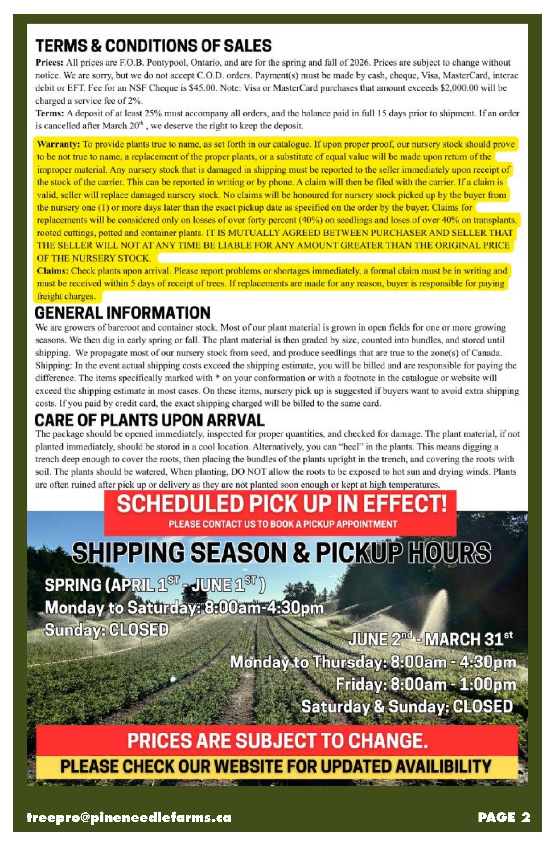 Pineneedle Farms Annual Catalog Weekly Ad January 1 - December 31, 2026