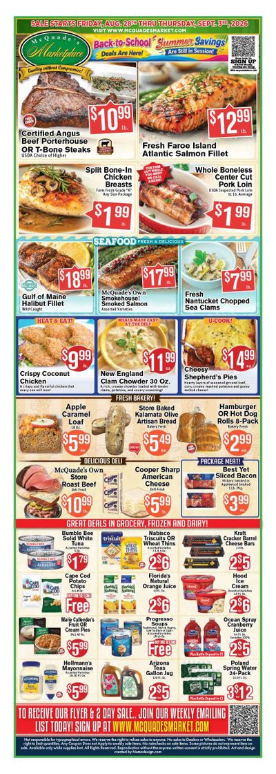 McQuade's Marketplace (Connecticut, Rhode Island) Weekly Ad August 28 - September 3, 2026