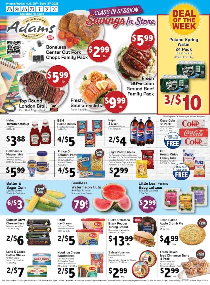 Adams Hometown Market (25 Providence Street, West Warwick, RI) Weekly Ad August 28 - September 3, 2026