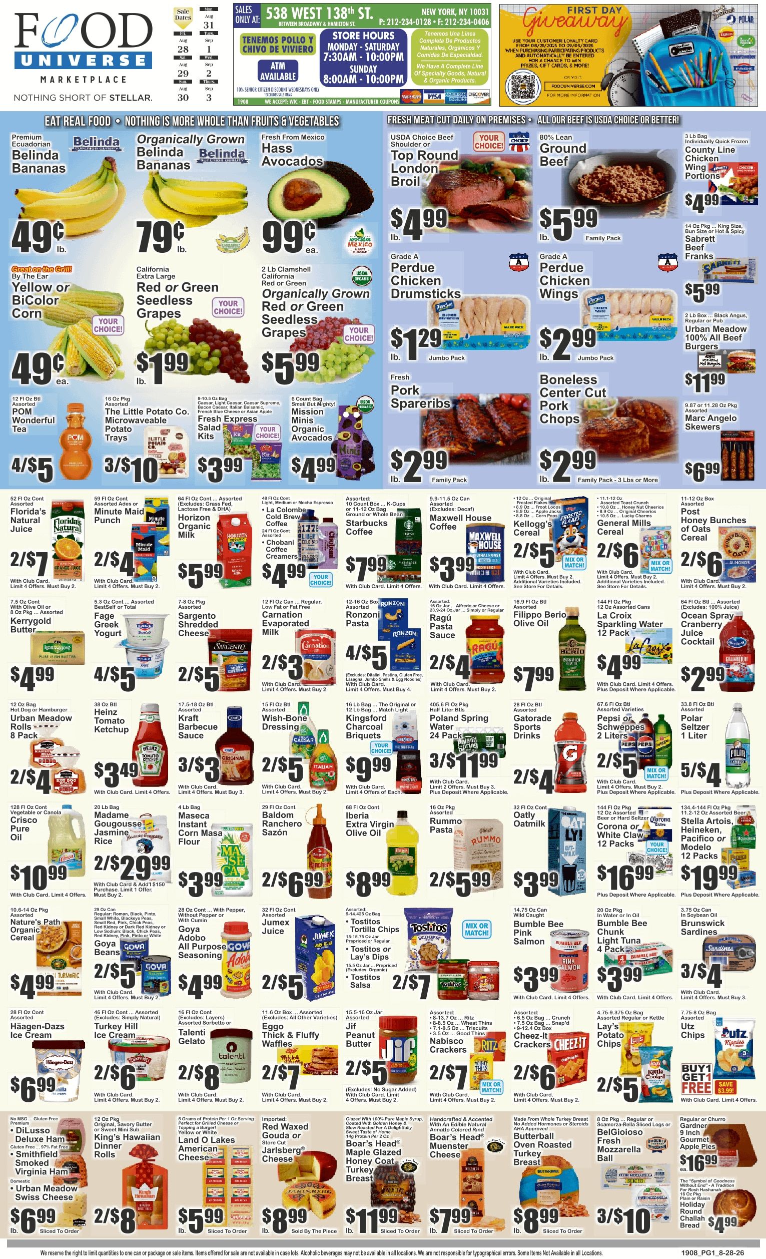 Food Universe (538 W. 138th St., New York, NY) Weekly Ad August 28 - September 3, 2026