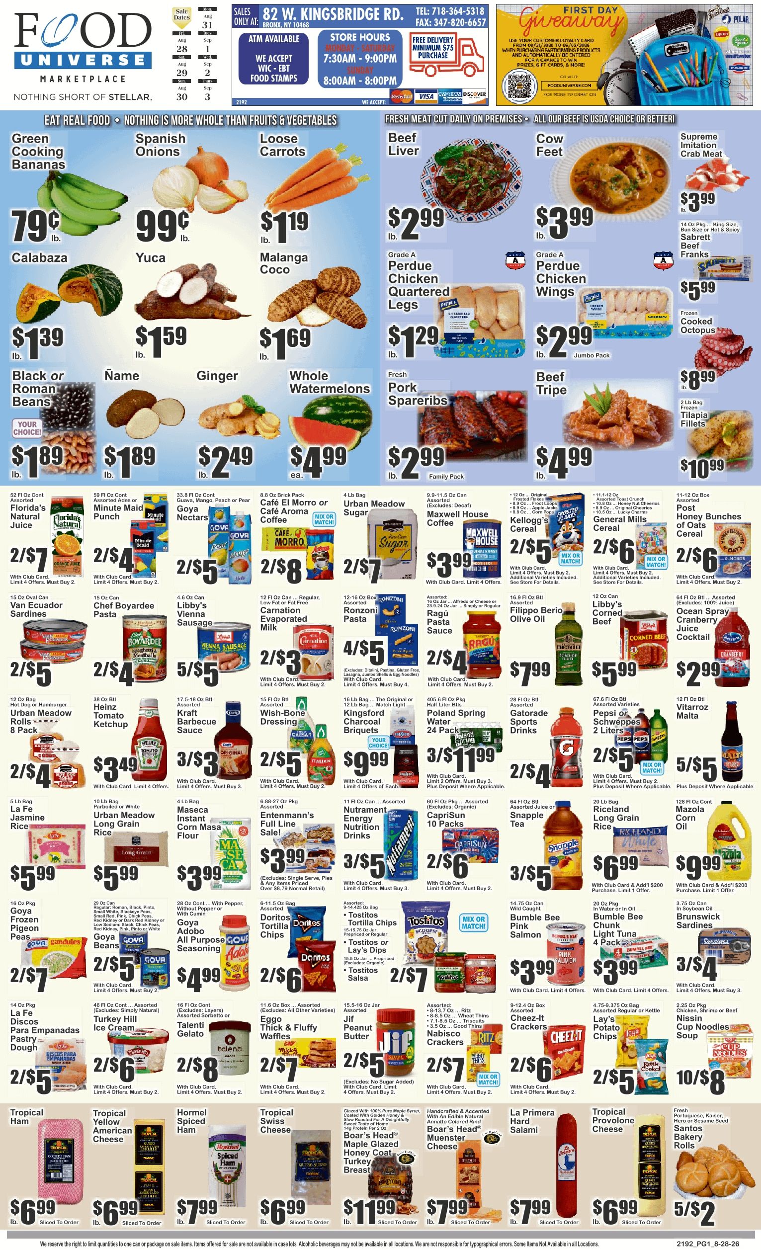 Food Universe (82 W. Kingsbridge Rd., Bronx, NY) Weekly Ad August 28 - September 3, 2026