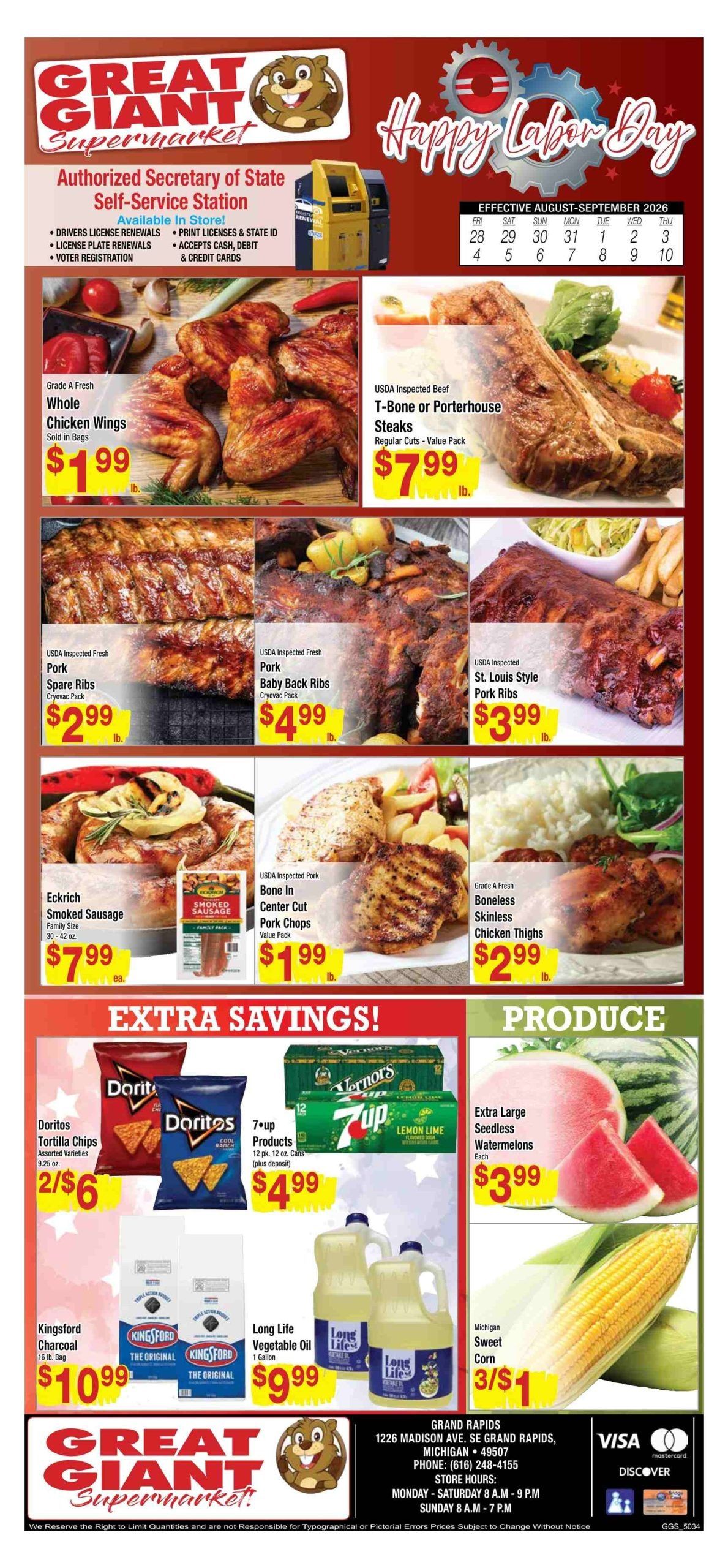Great Giant Supermarket (1226 Madison Avenue Southeast, Grand Rapids, MI) Weekly Ad August 28 - September 10, 2026