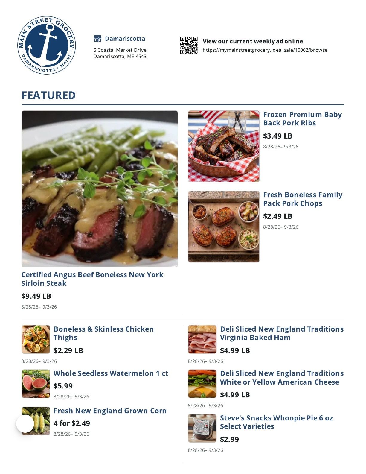 Main Street Grocery Weekly Ad August 28 - September 3, 2026