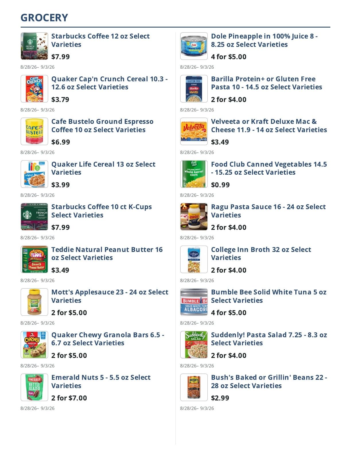 Main Street Grocery Weekly Ad August 28 - September 3, 2026