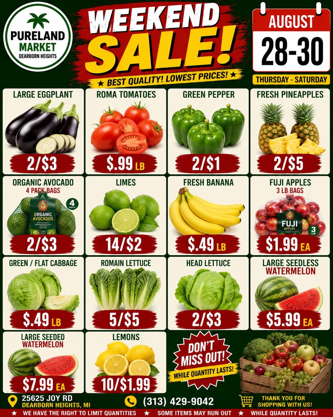 Pureland Supermarket (25625 Joy Road, Dearborn Heights, MI) Weekly Ad August 28 - 29, 2026
