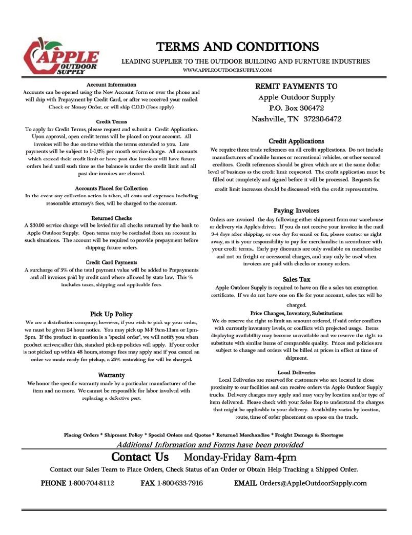 Apple Outdoor Supply Outdoor Building and Furniture Catalog Weekly Ad January 1 - December 31, 2026