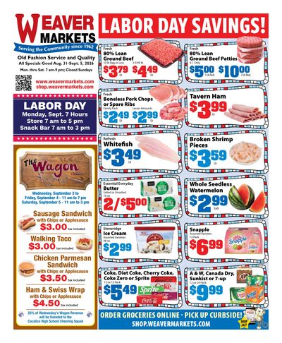 Weaver Markets Weekly Ad August 31 - September 5, 2026