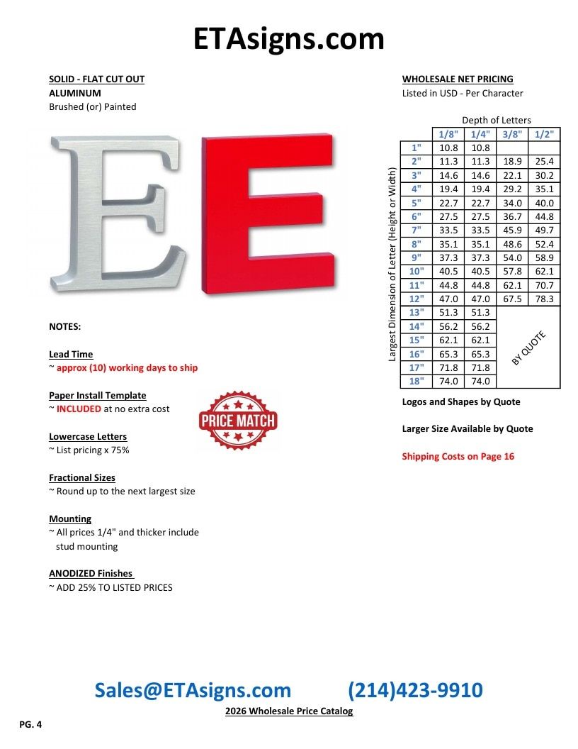 ETA Signs Wholesale Signs Catalog Weekly Ad January 1 - December 31, 2026