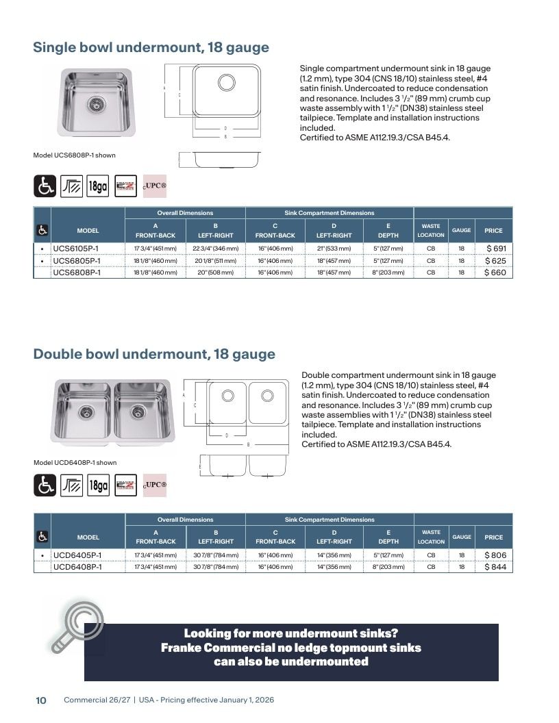Franke USA Commercial Products Catalog Weekly Ad January 1 - December 31, 2026