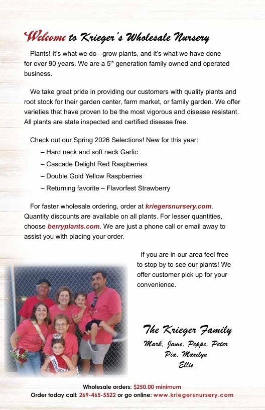 Krieger's Wholesale Nursery Wholesale Nursery Catalog Weekly Ad January 1 - December 31, 2026
