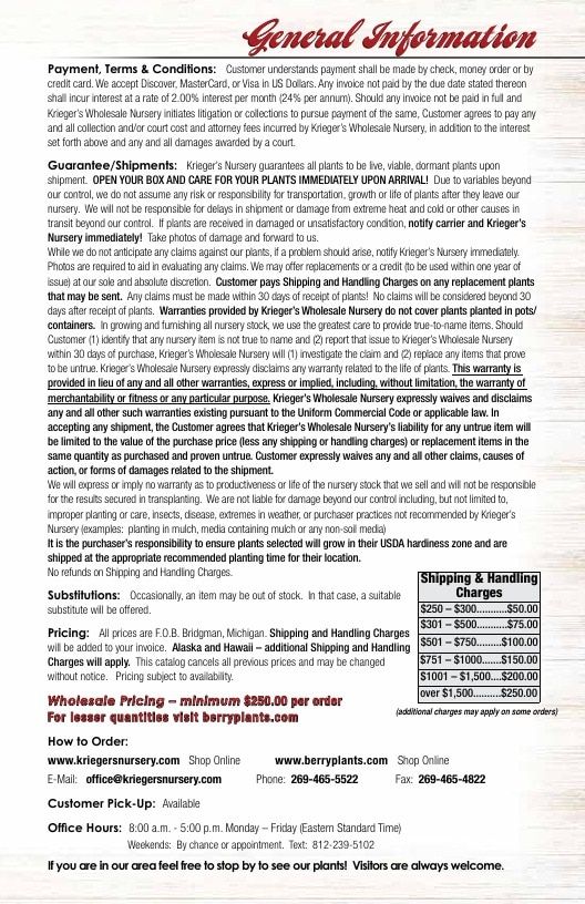 Krieger's Wholesale Nursery Wholesale Nursery Catalog Weekly Ad January 1 - December 31, 2026