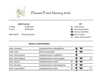 Pleasant Prairie Nursery Native Plant Catalog Weekly Ad January 1 - December 31, 2026