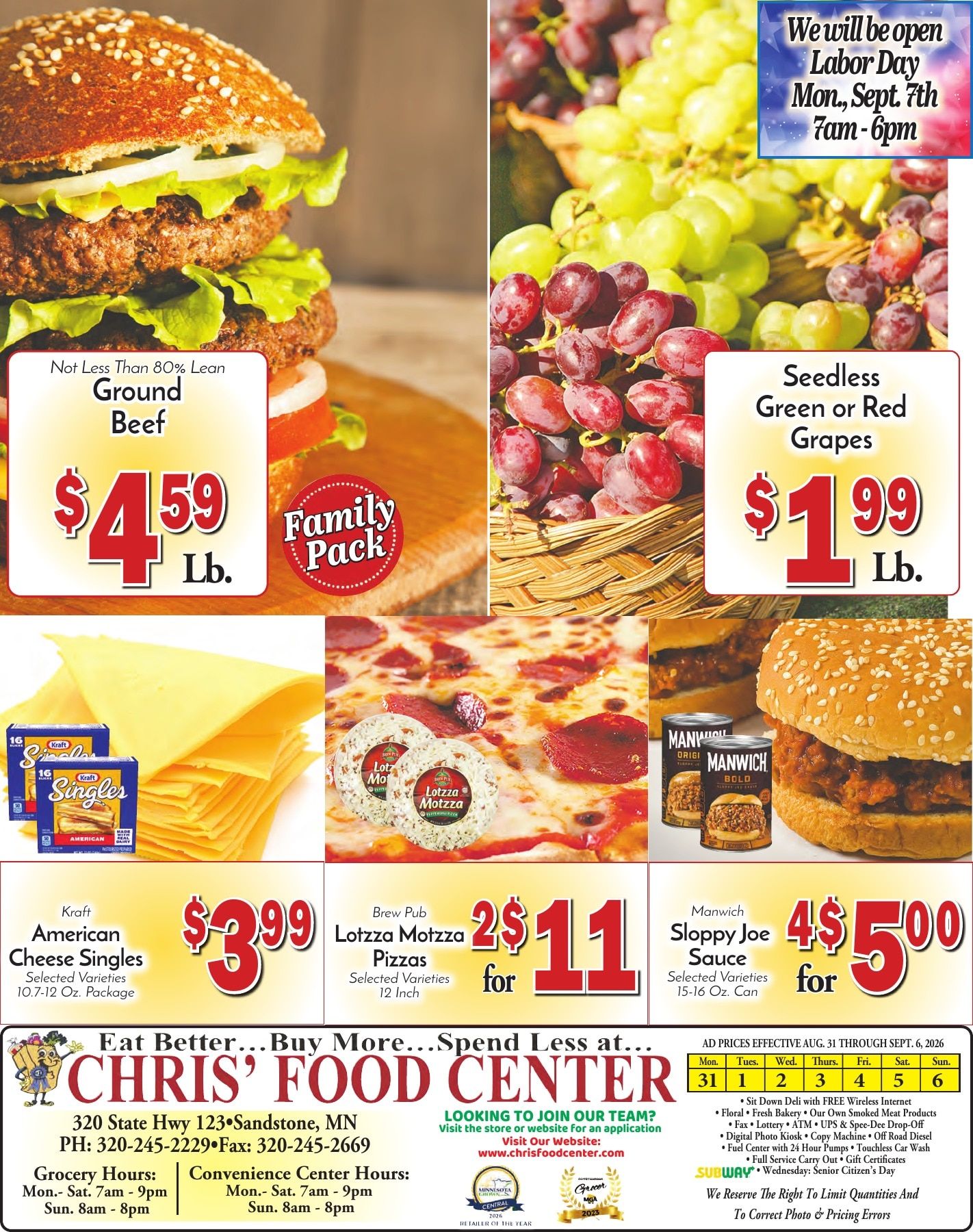 Chris' Food Center Weekly Ad August 31 - September 6, 2026
