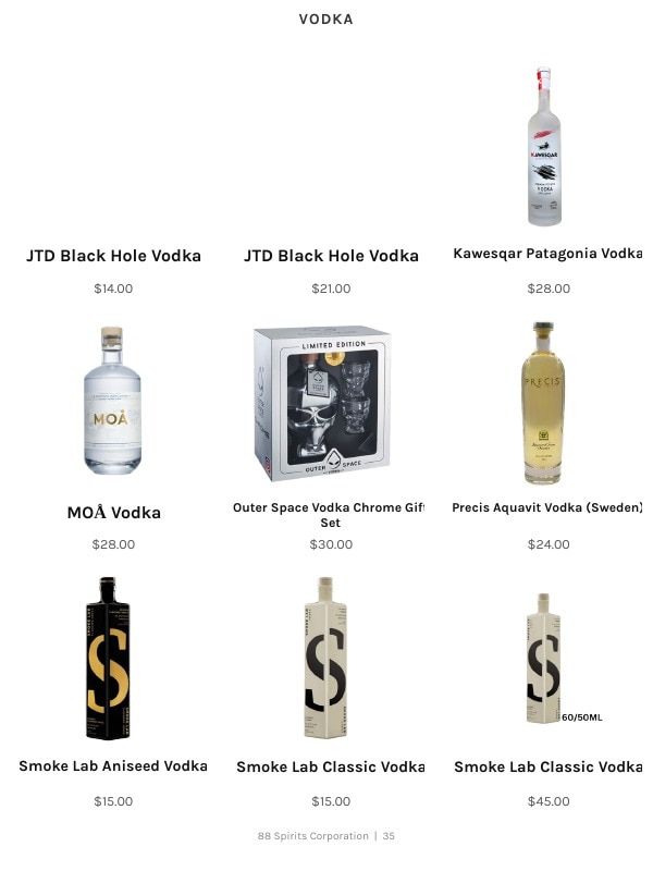 88 Spirits Corporation Spirits Product Catalog Weekly Ad January 1 - December 31, 2026