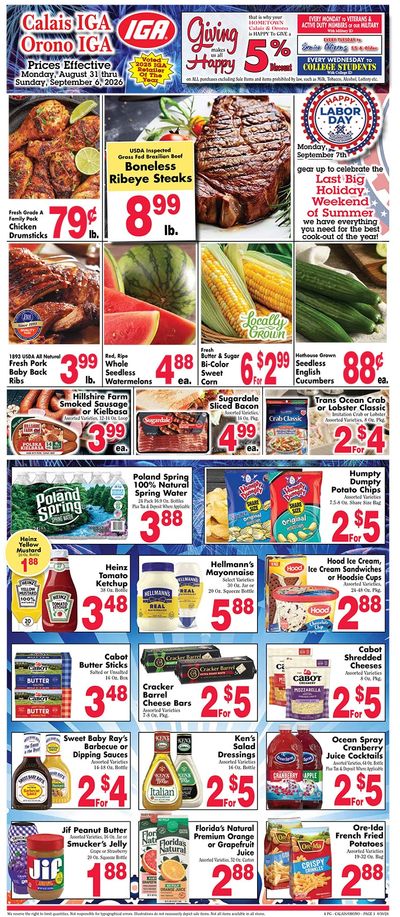 Orono IGA Weekly Ad August 31 - September 6, 2026