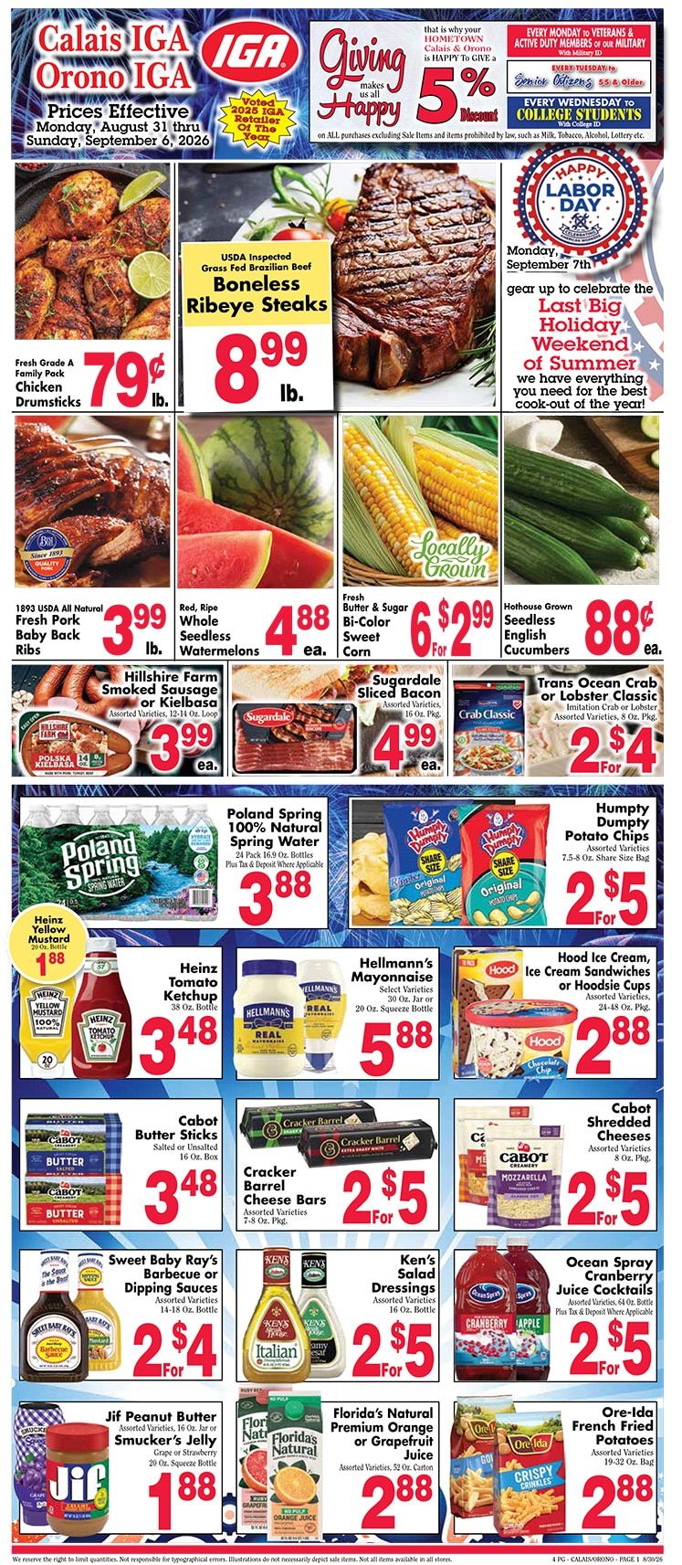 Orono IGA Weekly Ad August 31 - September 6, 2026