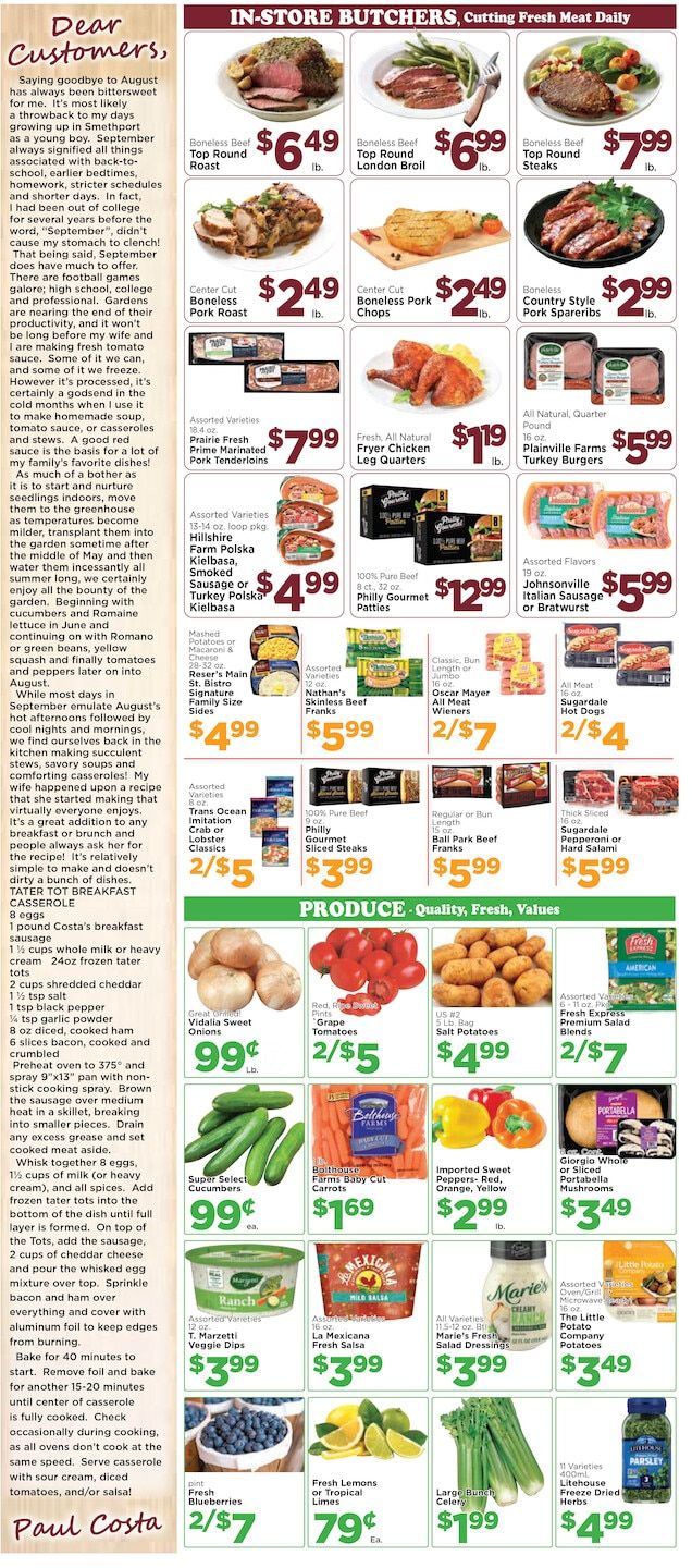Costa's Supermarket Weekly Ad August 31 - September 6, 2026