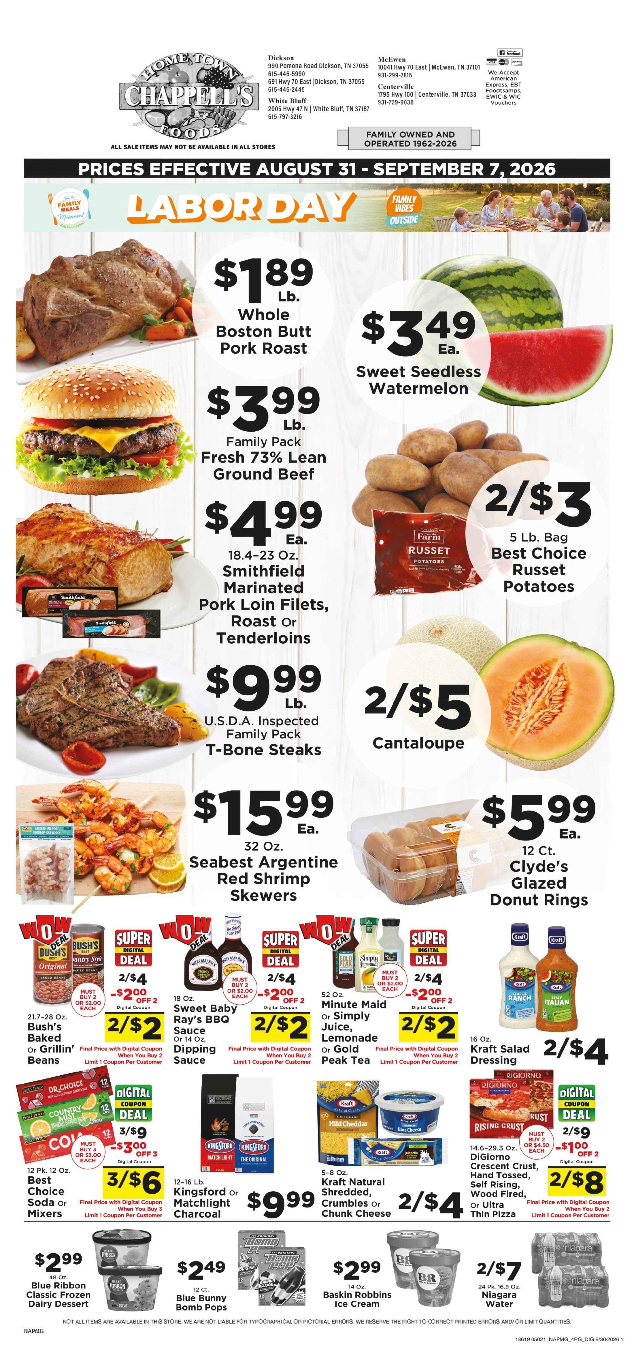Chappell's Hometown Foods Weekly Ad August 31 - September 7, 2026