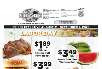 Chappell's Hometown Foods Weekly Ad August 31 - September 7, 2026
