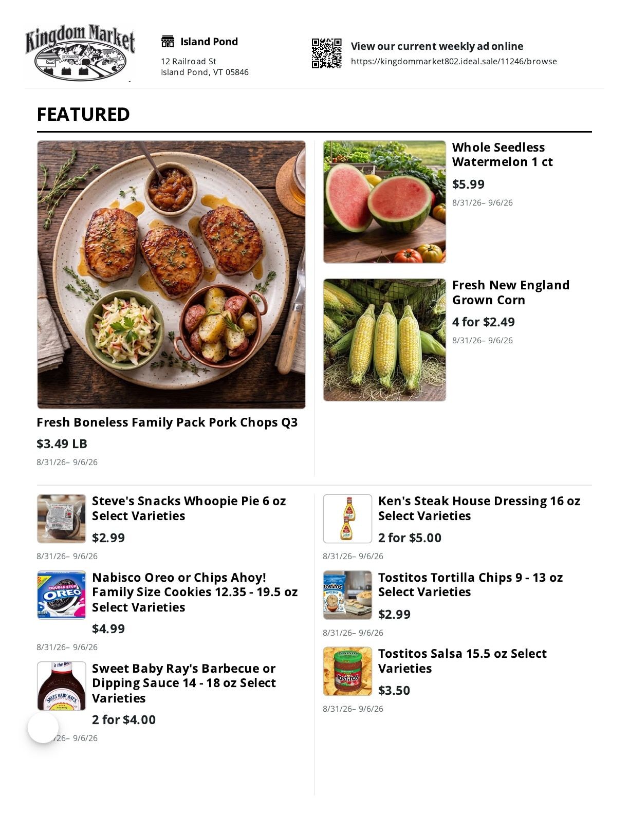 Kingdom Market Weekly Ad August 31 - September 6, 2026