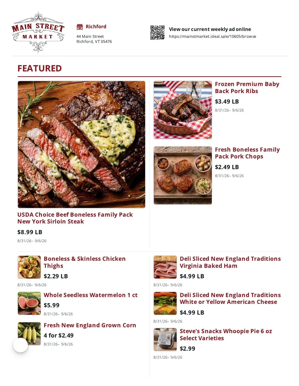 Main Street Market Weekly Ad August 31 - September 6, 2026