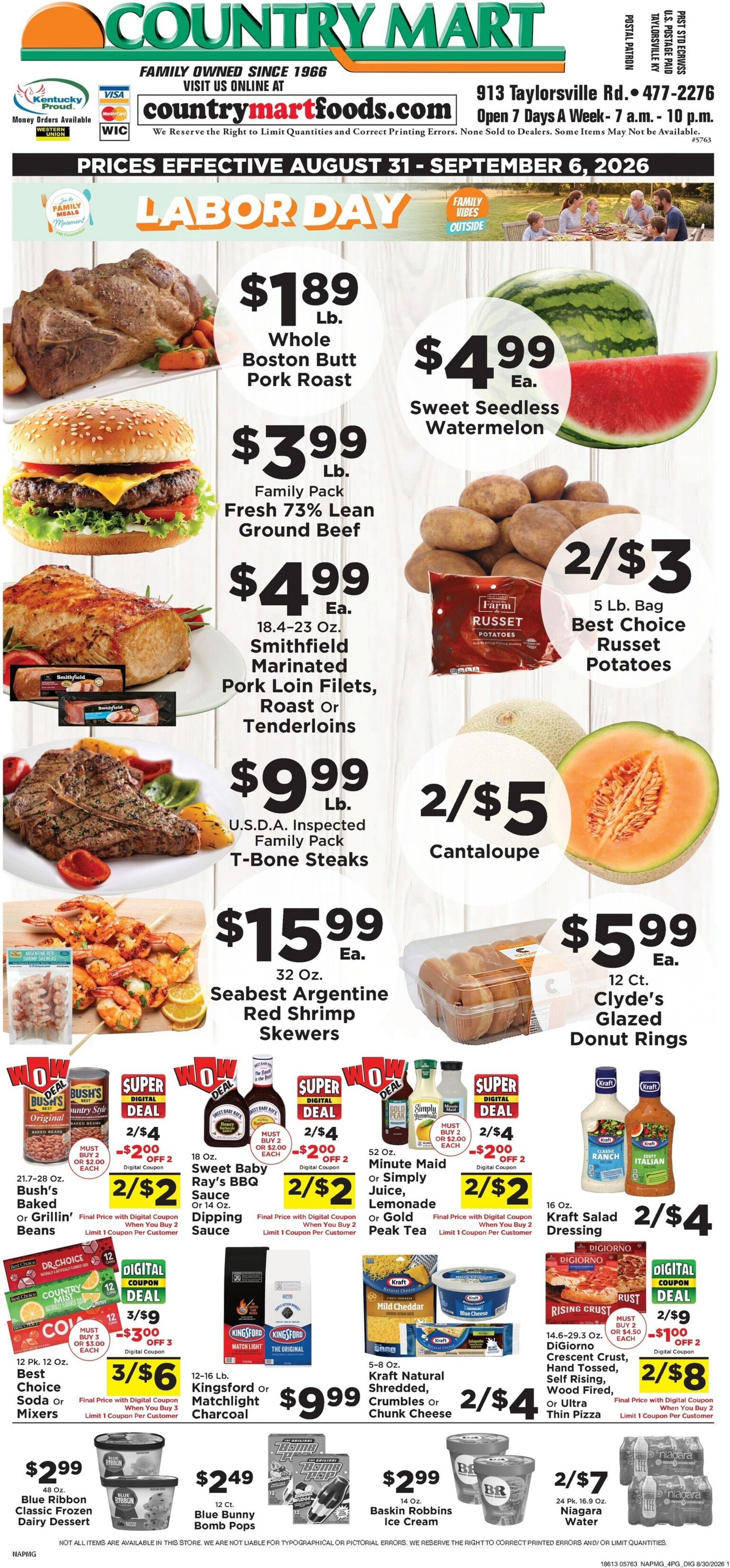 Taylorsville Country Mart (Taylorsville, KY) Weekly Ad August 31 - September 6, 2026