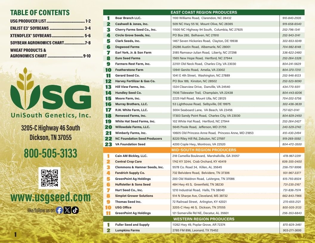 UniSouth Genetics Seed Product Guide Weekly Ad January 1 - December 31, 2026