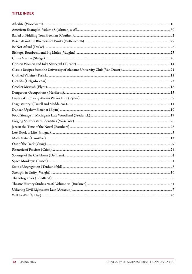 University of Alabama Press Spring Book Catalog Weekly Ad January 1 - December 31, 2026
