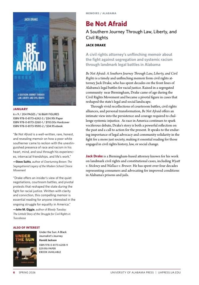 University of Alabama Press Spring Book Catalog Weekly Ad January 1 - December 31, 2026