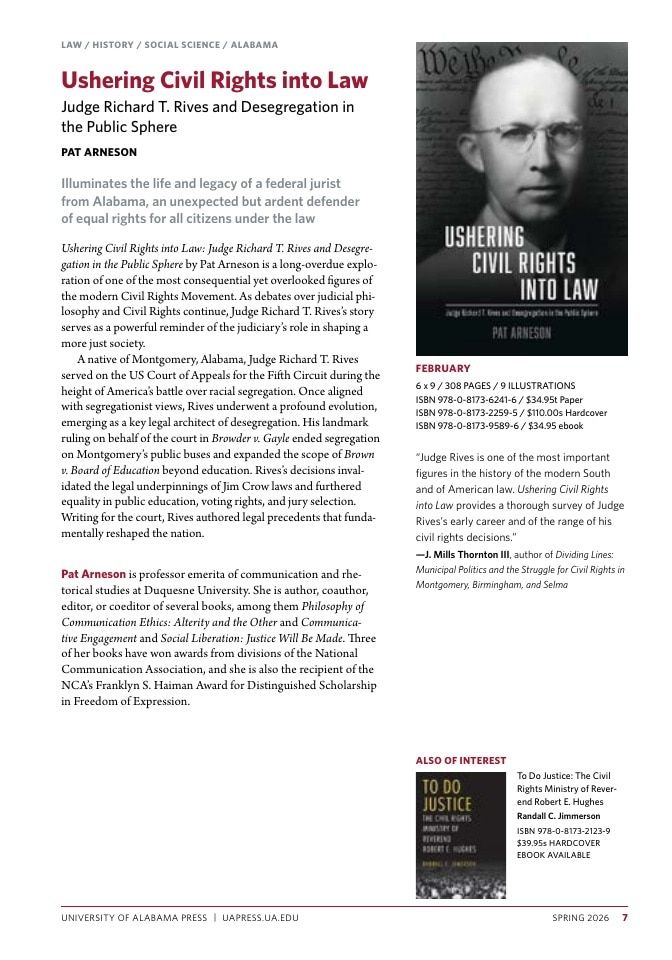 University of Alabama Press Spring Book Catalog Weekly Ad January 1 - December 31, 2026