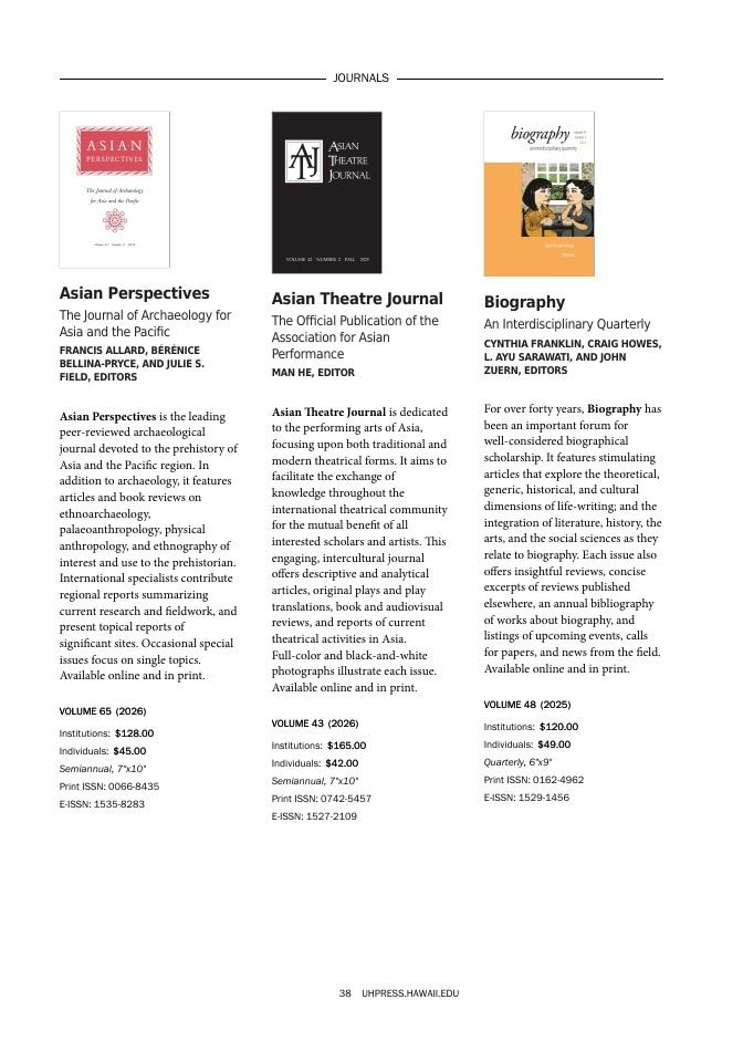 University of Hawai'i Press Fall Book Catalog Weekly Ad January 1 - December 31, 2026