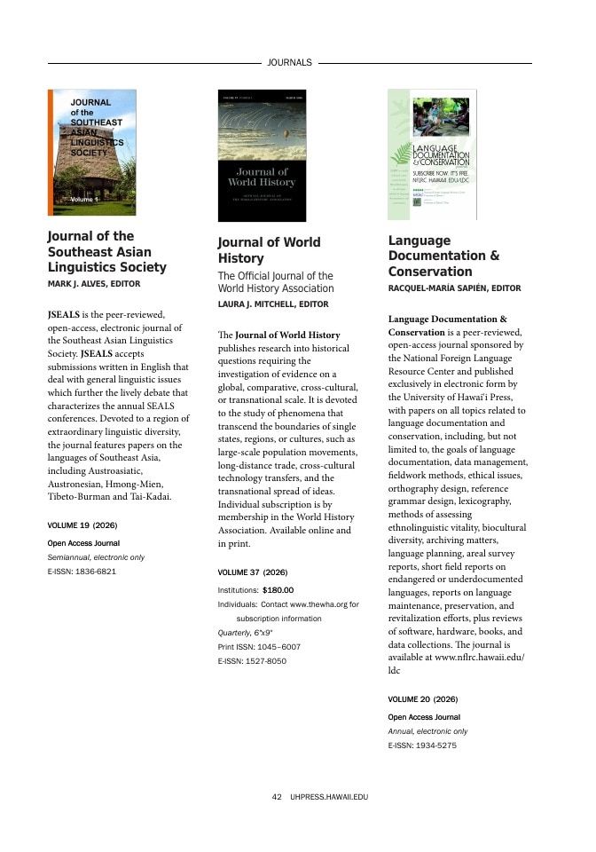 University of Hawai'i Press Fall Book Catalog Weekly Ad January 1 - December 31, 2026