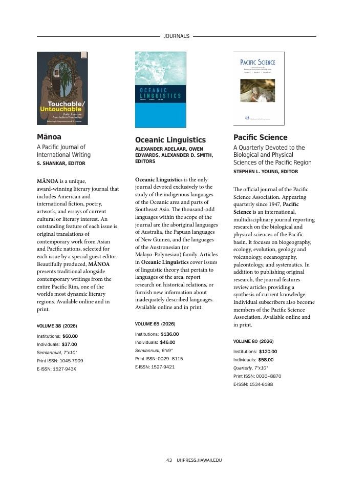 University of Hawai'i Press Fall Book Catalog Weekly Ad January 1 - December 31, 2026