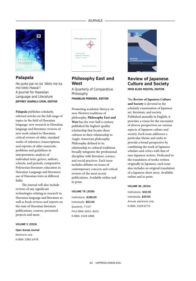 University of Hawai'i Press Fall Book Catalog Weekly Ad January 1 - December 31, 2026