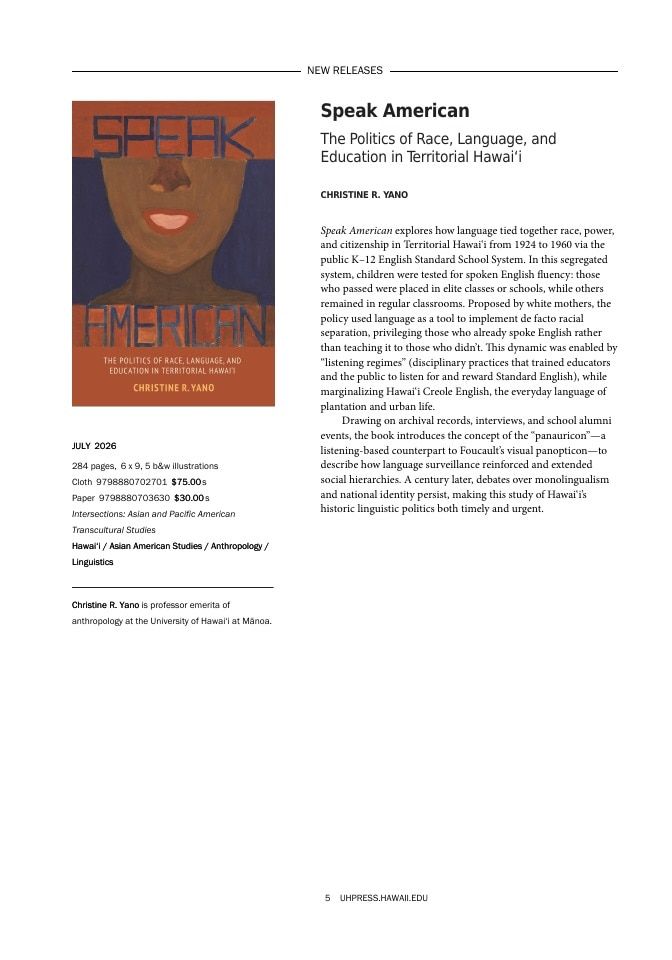 University of Hawai'i Press Fall Book Catalog Weekly Ad January 1 - December 31, 2026