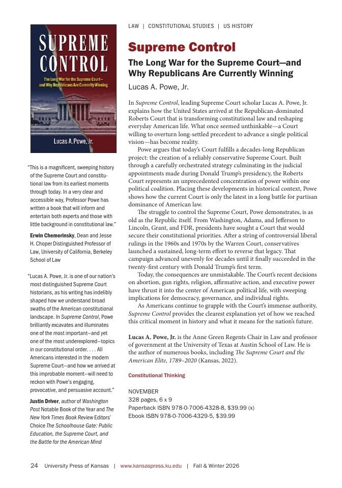 University Press of Kansas Fall and Winter Books Catalog Weekly Ad January 1 - December 31, 2026