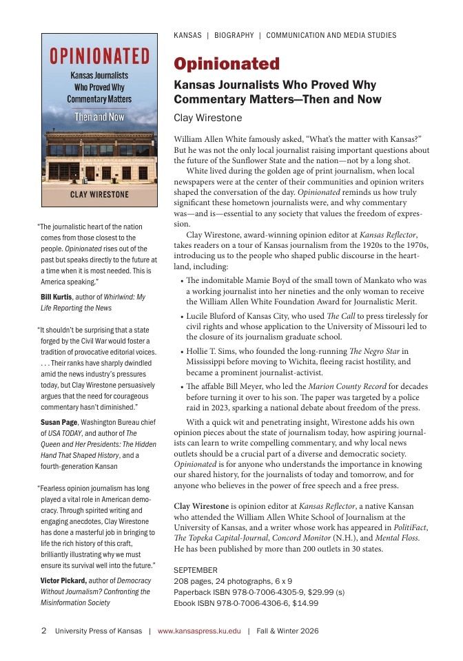 University Press of Kansas Fall and Winter Books Catalog Weekly Ad January 1 - December 31, 2026