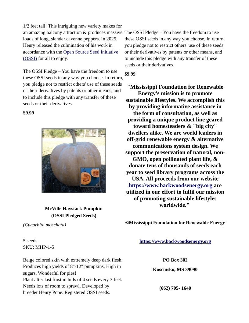 Backwoods Energy Seeds Seed Catalog Weekly Ad January 1 - December 31, 2026