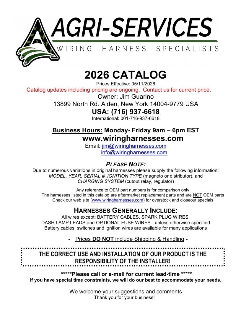 Agri-Services Wiring Harness Specialists Wiring Harness Catalog Weekly Ad January 1 - December 31, 2026