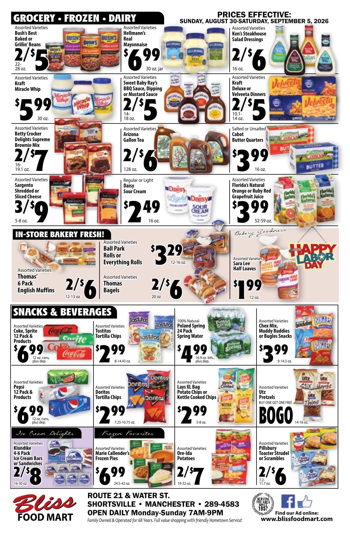Bliss Shur Fine Food Mart Weekly Ad August 30 - September 5, 2026