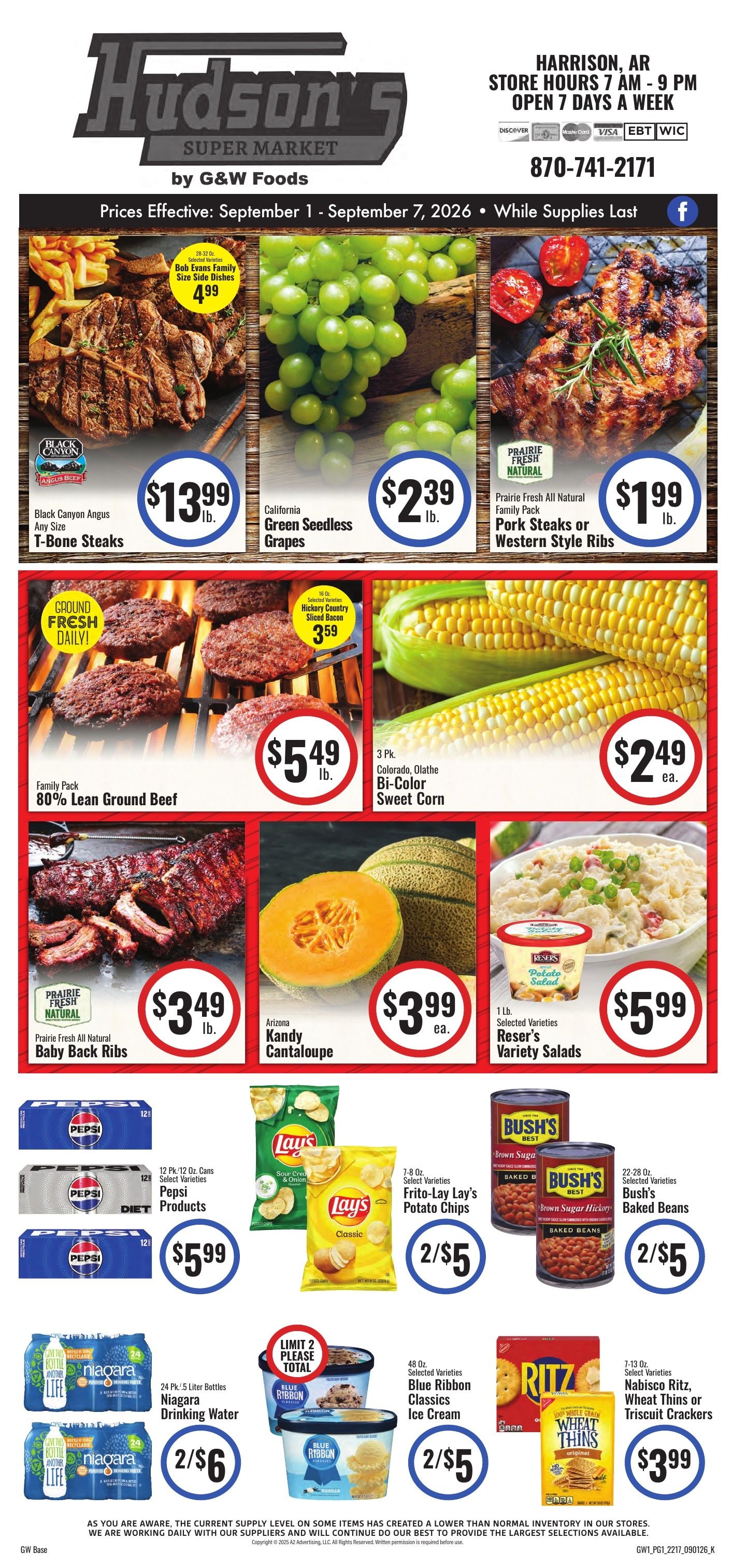 Hudson's Super Market Weekly Ad September 1 - 7, 2026